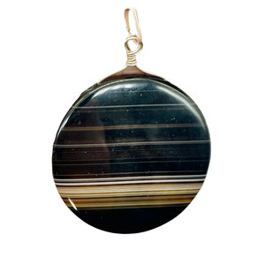 Sardonyx Agate 40mm Coin Sterling Silver Pendant | Black | 2" Long |