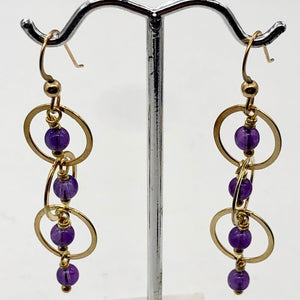 Amethyst 14K Gold Filled Exotic Drop Earrings | Purple/Gold | 2 1/4" Long |