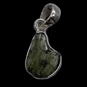 Moldavite 10.99ct Sterling Silver Teardrop Pendant | 1" Long | Green | 1 Pendant