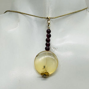 Gemmy Peruvian Opal w/Garnet Sterling Silver Pendant | Clear, Red |1 1/4" Long |