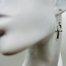 Load image into Gallery viewer, Ankh Sterling Silver Dangle Earrings | 1 1/2&quot; Long | Silver | Pair Earrings |
