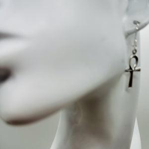 Ankh Sterling Silver Dangle Earrings | 1 1/2" Long | Silver | Pair Earrings |