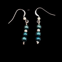 Load image into Gallery viewer, Shining Teal Fresh Water Pearl Sterling Silver Earrings | 1 1/2&quot; long |
