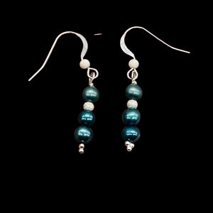 Shining Teal Fresh Water Pearl Sterling Silver Earrings | 1 1/2" long |