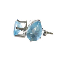 Load image into Gallery viewer, March 7x5mm Created Aquamarine &amp; Silver Earrings 10149C
