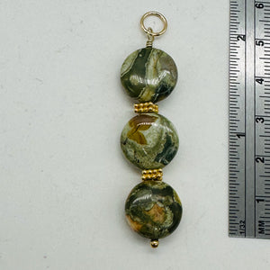 Raintree Rhyolite Jasper 14KGF Dangle Pendant | 2" Long | Green, Pink |