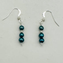 Load image into Gallery viewer, Shining Teal Fresh Water Pearl Sterling Silver Earrings | 1 1/2&quot; long |
