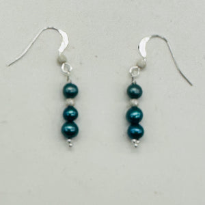 Shining Teal Fresh Water Pearl Sterling Silver Earrings | 1 1/2" long |