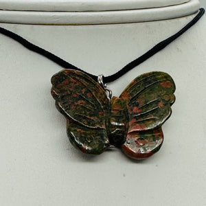 Unakite Stone Butterfly Pendant | 1" Long | Green, Pink | 1 Pendant Necklace |