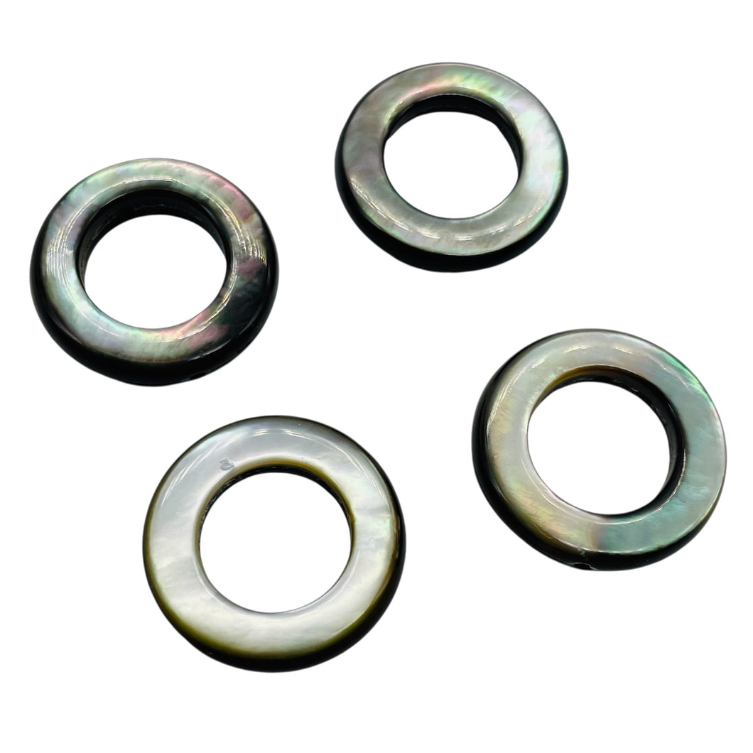 Mother of Pearl Natural Pi Circle Round Beads | 18x4mm | Black | 4 Beads |