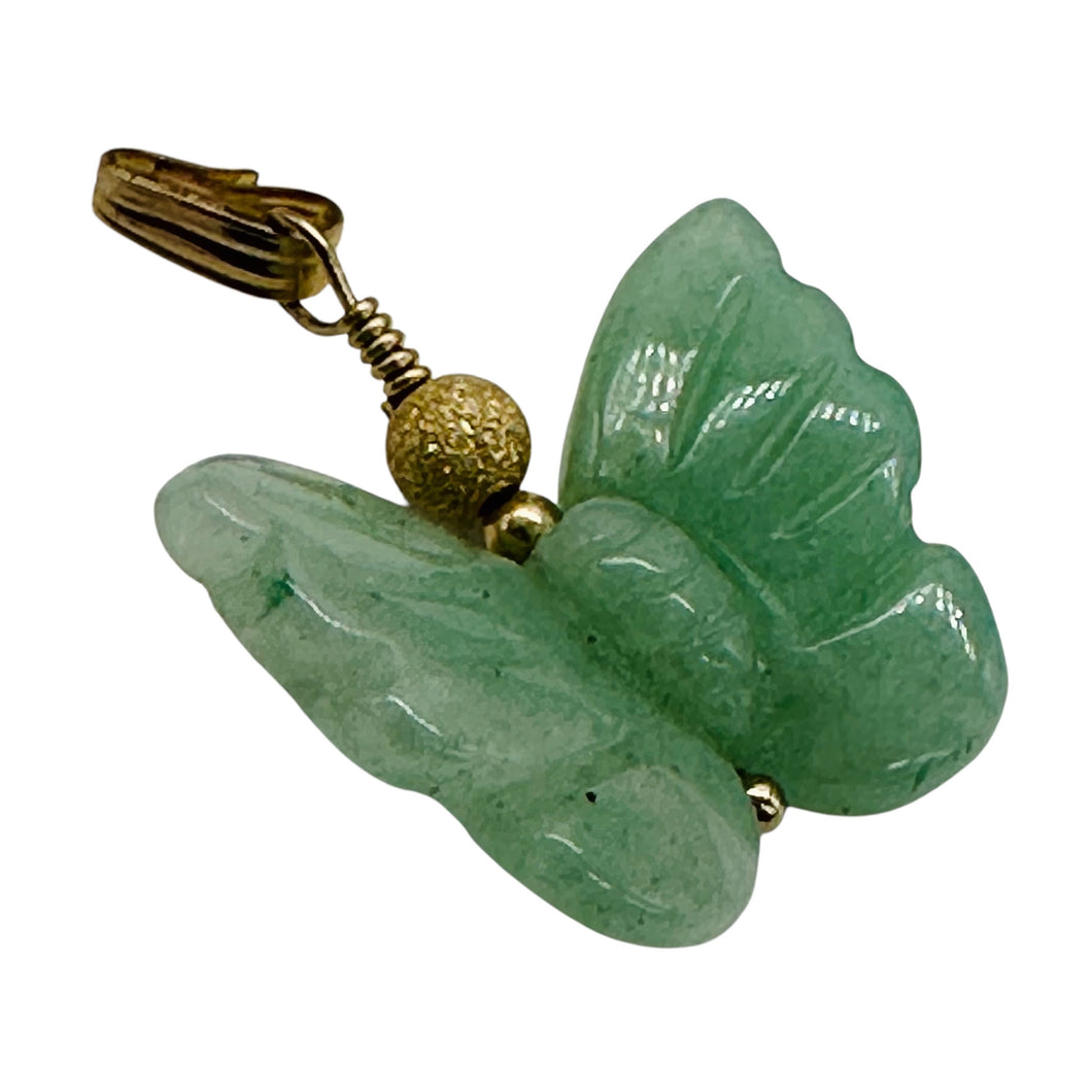 Flutter Carved Aventurine Butterfly 14Kgf Pendant | 1 1/4