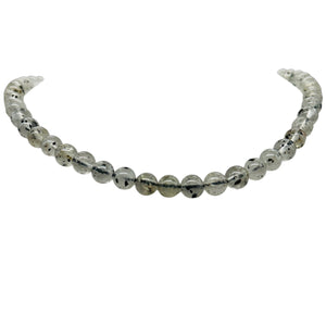Tourmalinated Quartz Bead Strand |7mm | 15.5" Long | Clear, Black | 56 Beads |