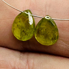 Load image into Gallery viewer, Gem! Faceted Untreated Peridot Briolette Beads Matched Pair | 9x7x4mm | 4.7 tcw|
