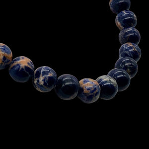 Blue Sodalite with White and Orange 12mm Round Bead 8 inch Strand 10781HS