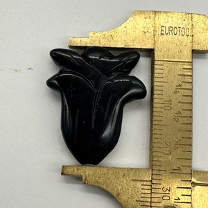 Hand Carved Black Obsidian Flower Bead 8 inch Strand 10192HS