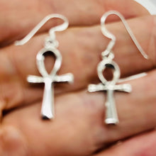 Load image into Gallery viewer, Ankh Sterling Silver Dangle Earrings | 1 1/2&quot; Long | Silver | Pair Earrings |

