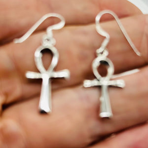 Ankh Sterling Silver Dangle Earrings | 1 1/2" Long | Silver | Pair Earrings |