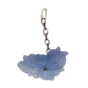 Hand Carved Natural Blue Chalcedony Flower Sterling Silver Pendant | 1" Long |