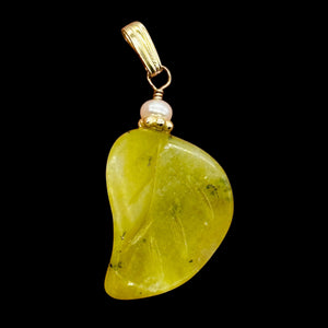 Jade Carved Leaf Sterling Silver Drop Pendant | 1 1/4" Long| Green | 1 Pendant|