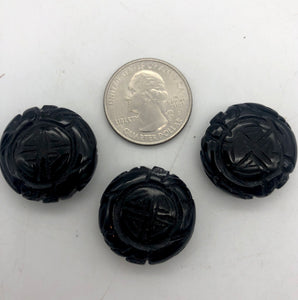 Carved Long Life Obsidian Beads |25x10mm | Black | 2 Beads |