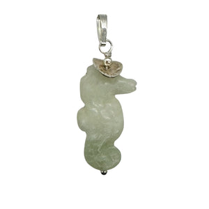 Serpentine Seahorse Sterling Silver Pendant | Green | 1 1/4" Long | 1 Pendant |