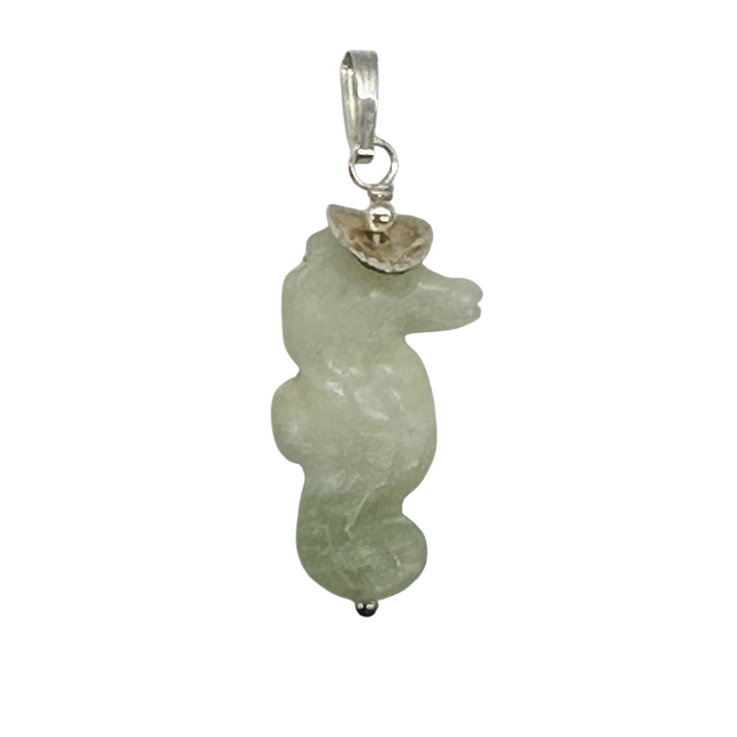 Serpentine Seahorse Sterling Silver Pendant | Green | 1 1/4