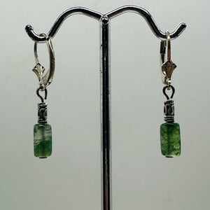 Moss Agate Cube Bead Sterling Silver Earrings | 1 1/4" long | Green, Clear |
