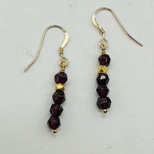 Load image into Gallery viewer, Merlot Mozambique Garnet Faceted Beads Yellow Gold Earrings | 1 1/4" Dangle |
