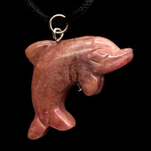 Load image into Gallery viewer, Rhodonite Stone Dolphin Pendant Necklace | 3/4&quot; Long | Pink, Black | 1 Pendant |
