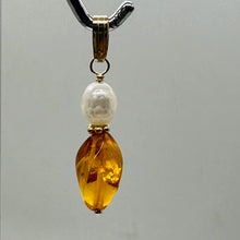 Load image into Gallery viewer, Amber and Pearl 14K Gold Filled Pendant | 1&quot; Long | Yellow, White | 1 Pendant |
