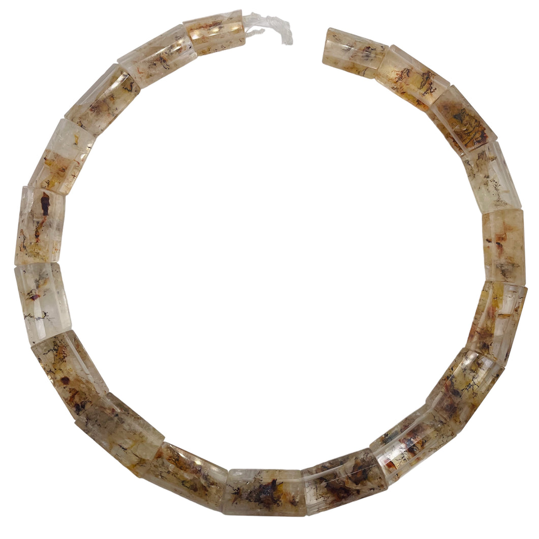 Gold Rutilated Quartz Rectangular Bead Strand | 23x15x7mm| Clear Gold| 19 Beads|