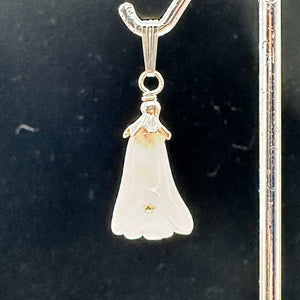 Lily! Hand Carved Rose Quartz Flower Solid Sterling Silver Pendant | 1" Long |