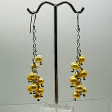 Load image into Gallery viewer, Golden Yellow Freshwater Pearl Designer Earrings | 9 Pearls | 2 1/4&quot; Drop |
