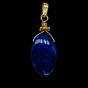 Royal AAA Lapis Lazuli 14K Gold Filled Wire Wrap Pendant! | 1 1/4" Long |