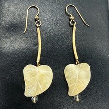 Load image into Gallery viewer, Designer Carved Yellow Jade Leaf and 14Kgf Earrings 6139
