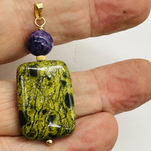 Load image into Gallery viewer, Rare Russian Jasper Charoite Pendant Green Purple Reptile 25x18mm 1.75"
