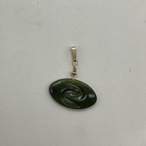 Jade New Zealand Maori Koru 14K Gold Filled Pendant | Green | 1" Long |