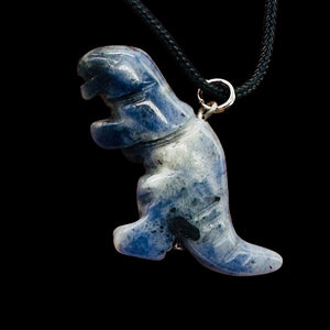 Sodalite Tyrannosaurus Rex Dinosaur Pendant Necklace | 3/4' Long | Blue, White |