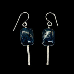 Pietersite Rectangle Bead Sterling Silver Earrings | 1 3/4" | Black Blue |