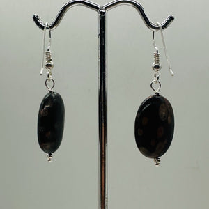 Natural Poppy Ocean Jasper Sterling Silver Earrings | Pink, Black | 1 1/4" Long|