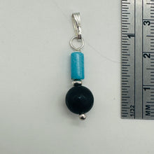 Load image into Gallery viewer, Black Stone Africa Round Bead and Turquoise Sterling Silver Pendant|Black Matte|
