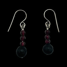 Load image into Gallery viewer, Black Stone -Africa Round Bead and Garnet Sterling Silver Earrings| Black Matte|
