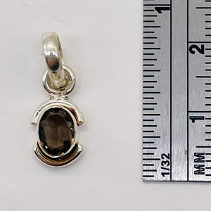 Smoky Quartz Sterling Silver Oval Pendant | 3/4" Long | Smoky | 1 Pendant |