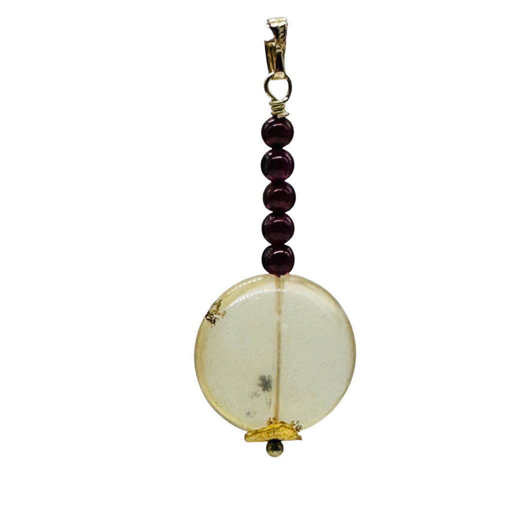 Gemmy Peruvian Opal w/Garnet Sterling Silver Pendant | Clear, Red |1 1/4