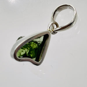 Moldavite 10.91ct Sterling Silver Free-form Pendant | 1" Long | Green |