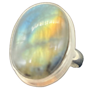 Labradorite Sterling Silver Oval Stone Ring | 8.5 | Blue Orange Flash | 1 Ring |