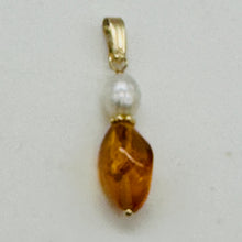 Load image into Gallery viewer, Amber and Pearl 14K Gold Filled Pendant | 1&quot; Long | Yellow, White | 1 Pendant |
