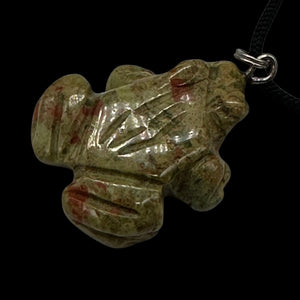 Unakite Stone Frog Pendant Necklace |1 1/4" Long | Green, Pink | 1 Pendant |