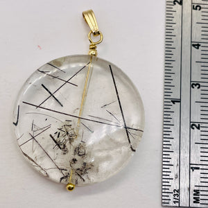 Tourmalinated Quartz Beautiful Round 14K Gold Filled Pendant | 30mm | Disc |