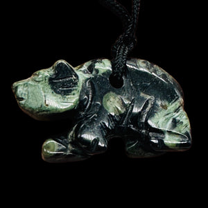 Kambaba Stone Panda Bear Pendant Necklace | 3/4' Long | Green, Black | 1 Pendant